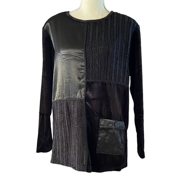 Vintage 80’s Patchwork Black Velvet Rafael Top M - Picture 4 of 7